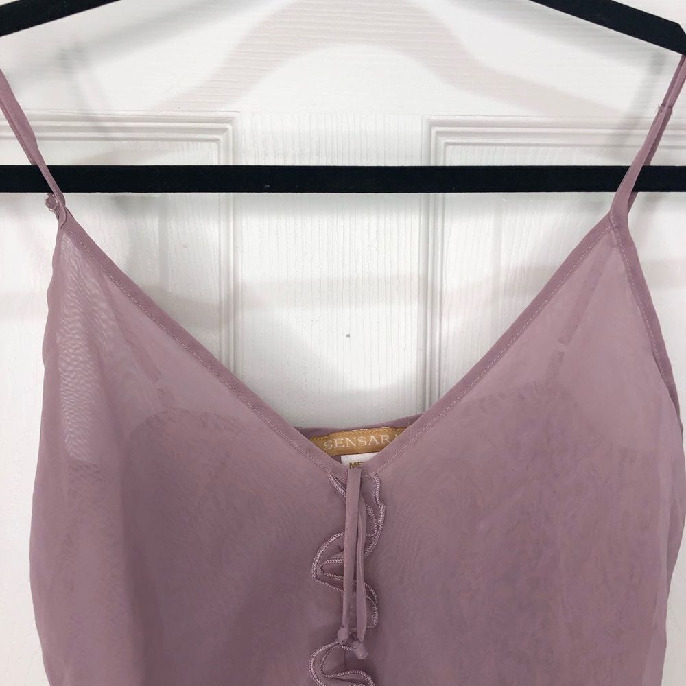 Sensara dusty pink sheer tank blouse with adjustable straps, size medium - Picture 3 of 14